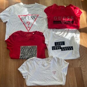 Guess Red and White Graphic Tees